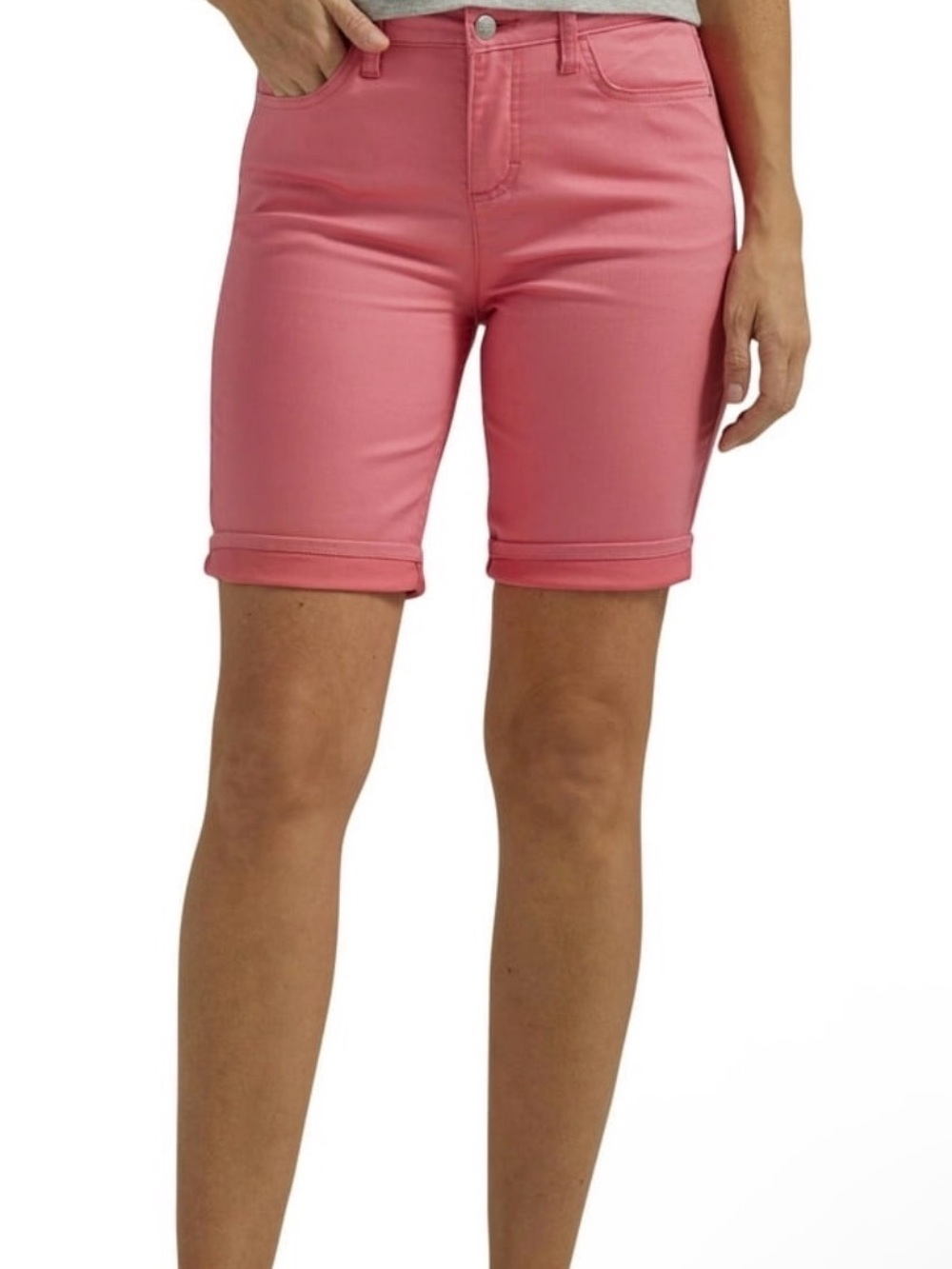 Women’s Lee Bermuda Mid Rise Jean Shorts Size  6 Pink Coral Denim
